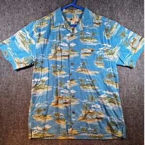 Joe Martin Mens Tropical Island Print Short Sleeve Button Up Shirt Size M